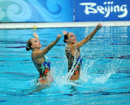 Russian duo retain synchronized swimming title