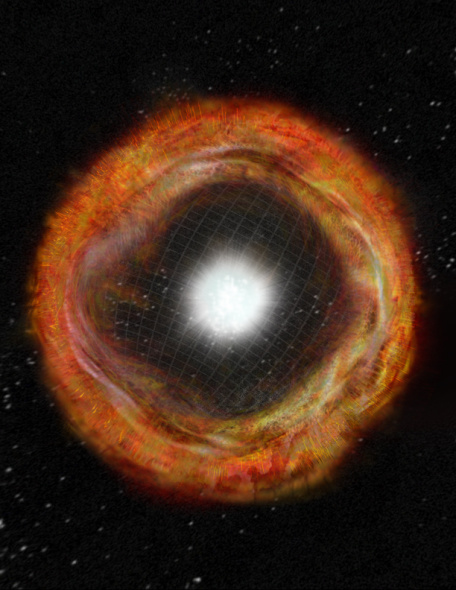 内核崩塌超新星爆炸向外驱逐物质,会产生一种近球形残骸外壳
