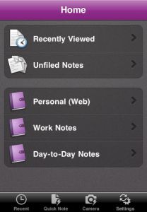 Cut of interface of IPhone edition OneNote pursues