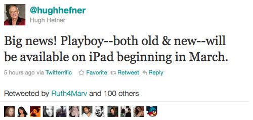 Haifuna expresses on Twitter, " playboy " will land IPad in March this year