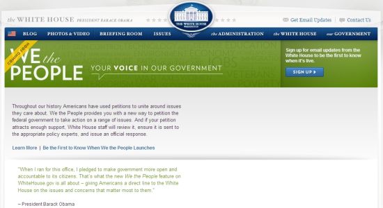 美国白宫开通民众签名请愿网站(图)_互联网