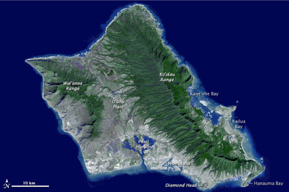 每日卫星照:美国夏威夷瓦胡岛美丽景色_科学探