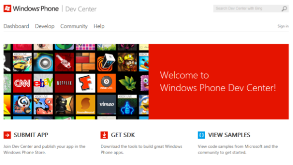 微软Windows Phone开发者中心