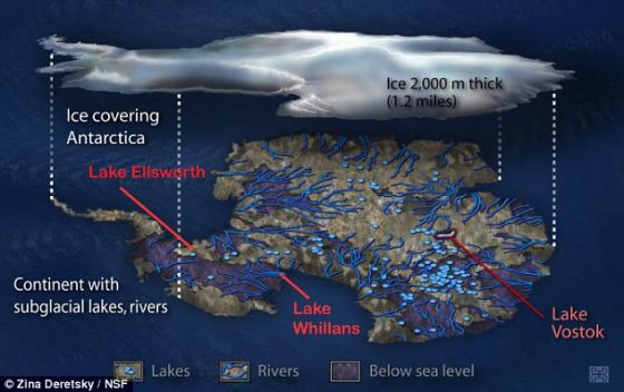 这是一位艺术家对一个水系设计的构想图。科学家认为它隐藏在南极冰原下。