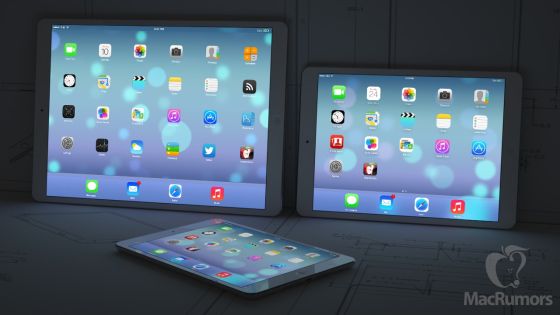 12.9英寸iPad(左)，9.7英寸iPad(右)，7.9寸iPad mini(下)