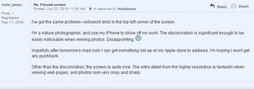 屏幕多处变黄 首批iPhone 4出现问题_手机