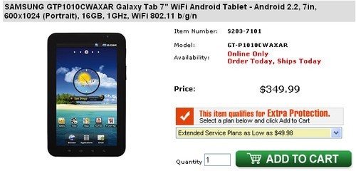 三星Galaxy Tab Wi-Fi版平板电脑349美元开