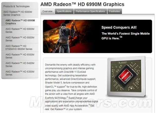 顶级移动显卡再次升级AMD发布HD6990M
