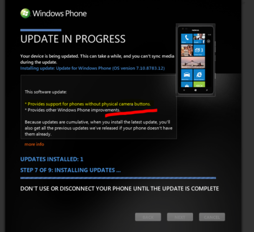 WP7.8更新 微软欲出不配拍照键的WP手机 