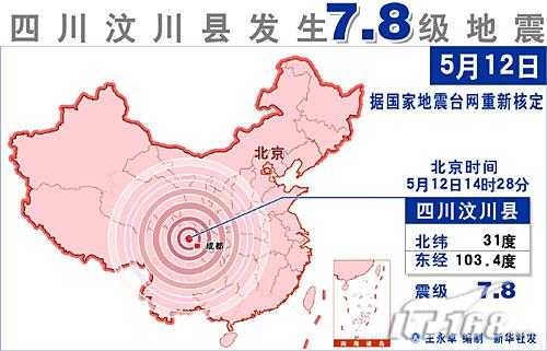 8级地震.重庆,湖南,湖北,山西,陕西,河北,北京等地均有震感.