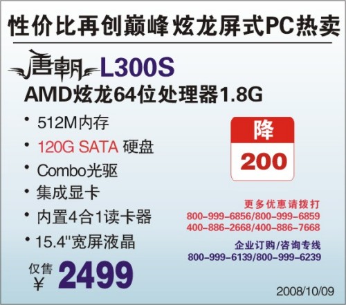 型智兼具神舟L300S屏式PC热卖2499
