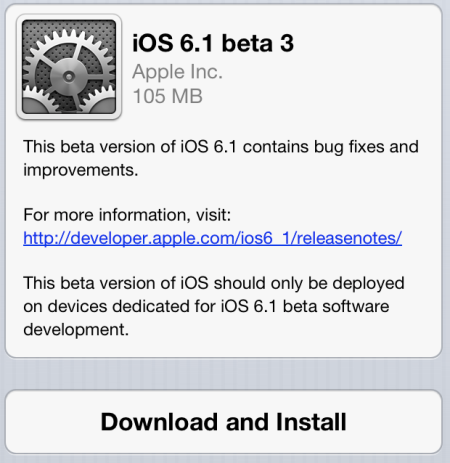 iOS 6.1 beta3固件主要内容仍是修正此前系统BUG