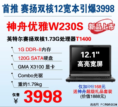 低端霸主1G内存赛扬双核神舟本3299