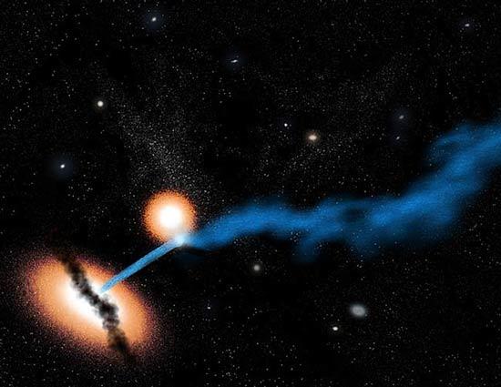 美观测到超级黑洞喷射物轰击邻近星系(组图)