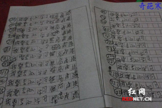 抄到228条的“我要专心学习提高成绩”