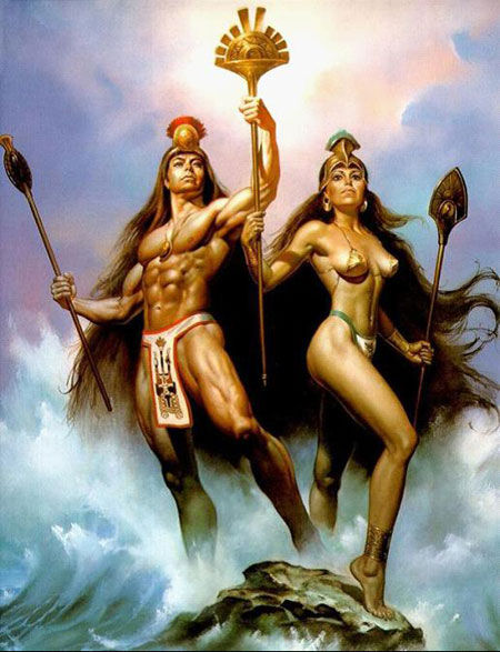 图为半人半神中的科·卡帕克与玛玛·奥克罗,他们的金杖连根没入土中