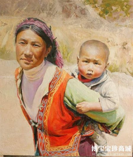 朱华君《眼神》油画 （图片来源：博宝宝珍商城）