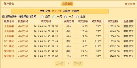 图示：神话再临的交易记录