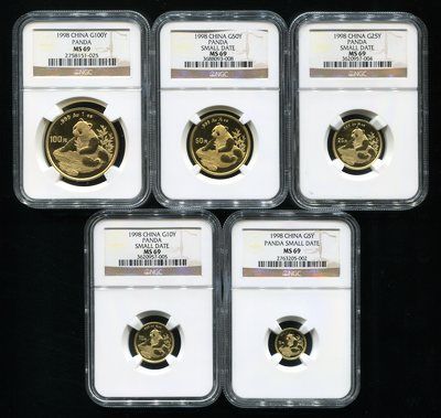 1998年熊猫普制金币五枚 1998年熊猫普制金币五枚