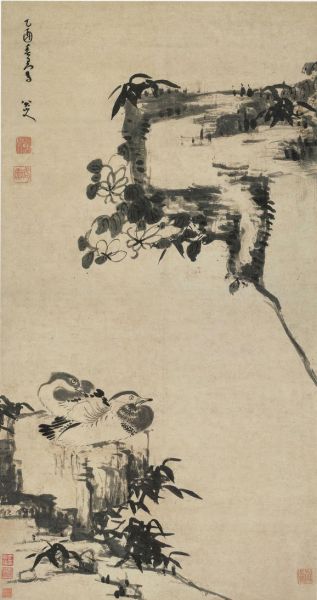 中国古美術・四尺蓮花掛軸・水墨画・八大山人印款・書道品・茶道・賞物・珍品画・肉筆 中国古美術・四尺蓮花掛軸・水墨画・八大山人印款・書道品・茶道・