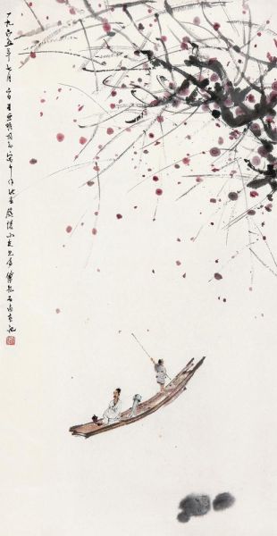 傅抱石 西风吹下红雨来 设色纸本镜心 96×48.2cm 汪庭怀旧藏 傅抱石 西风吹下红雨来 设色纸本镜心 96×48.2cm 汪庭怀旧藏