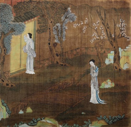 佚名(清) 庭院仕女图 30×29cm 约0.8平尺 佚名(清) 庭院仕女图 30×29cm 约0.8平尺