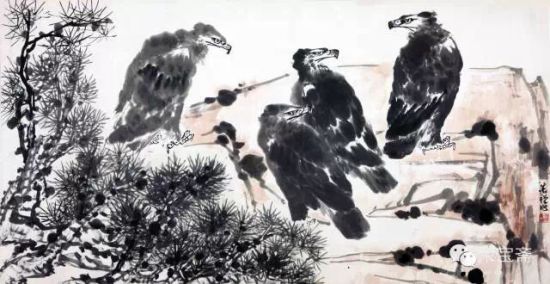 李苦禅（1899-1983） 松鹰图 设色纸本镜心 94×180cm 约15.2平尺 款识：苦禅作。 钤印：苦禅一字励公