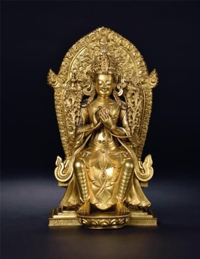 清乾隆 铜鎏金弥勒菩萨像 尺寸：H 22.5cm