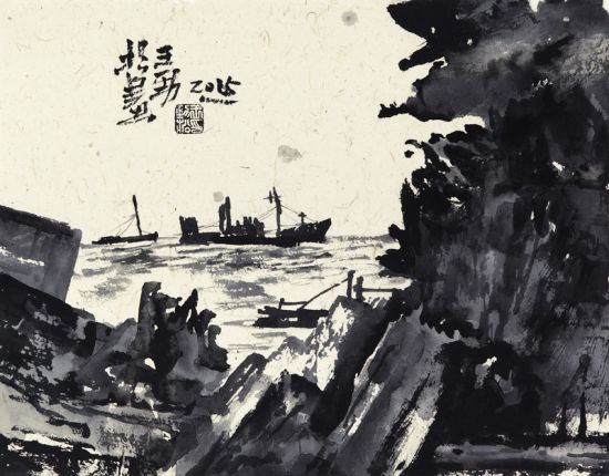 王劲松，水墨风景3，37×48cm，纸本水墨 2015