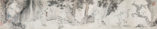 Lot 856‘澄道-近现代绘画夜场’溥儒(1896-1963) 罗汉图　纸本横披　24.5×127 cm约2.8平尺 　　
