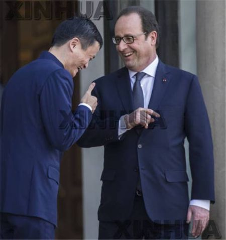 奧朗德今年3月在巴黎接見馬雲。新華社記者 陳曉偉 攝