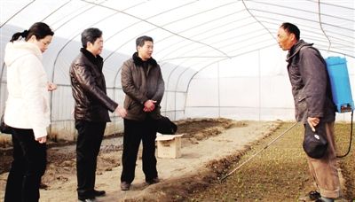 林芝市委副书记、常务副市长、福建省第七批援藏工作队领队李海波(左二)在米林农场了解援藏项目——花卉园苗木基地建设、栽培、种植情况 八闽牵手高原 援藏助推林芝 —福建省对口援助林芝掠影