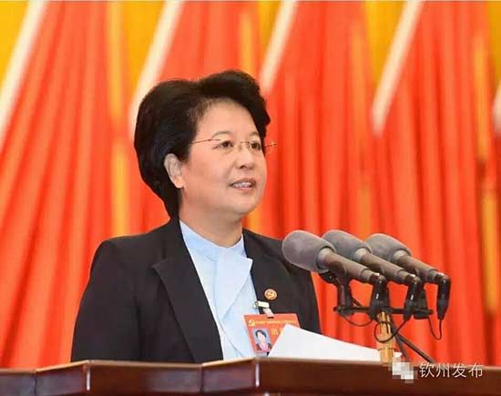 肖莺子代表中共钦州市第四届委员会作报告。王湖禄摄 钦州市第五次党代会隆重开幕