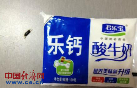 君乐宝乳业有限公司生产的乐钙酸牛奶中疑似发现活蛆 中国经济网/发(王先生供图)
