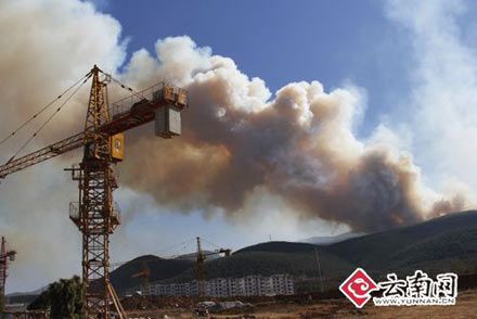 云南玉龙县森林火灾未危及丽江古城(组图)