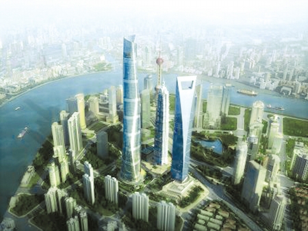 上海中心,金茂大厦,环球金融中心形成品字形(效果图).