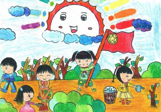 儿童画作呼吁植树减霾