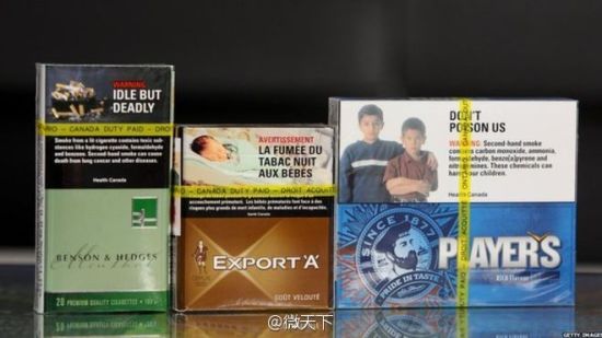  加拿大销售的香烟包装有明显的警示图案