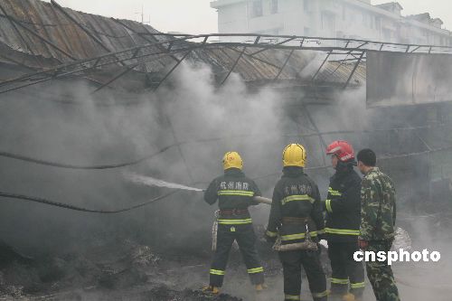 杭州花都市场起火33辆消防车参加灭火(图)