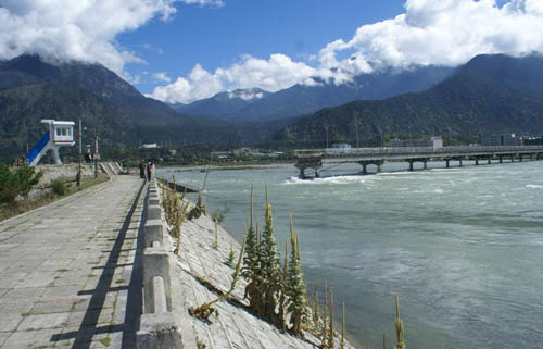 西藏林芝八一大桥因为河水暴涨垮塌