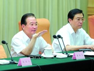 6月20日，中共中央政治局常委、国务院总理温家宝在北京出席全国城镇居民社会养老保险试点工作部署暨新型农村社会养老保险试点经验交流会议并作重要讲话。新华社记者 李涛 摄