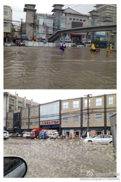 8月31日早上，大雁塔积水严重，交通出现拥堵状况