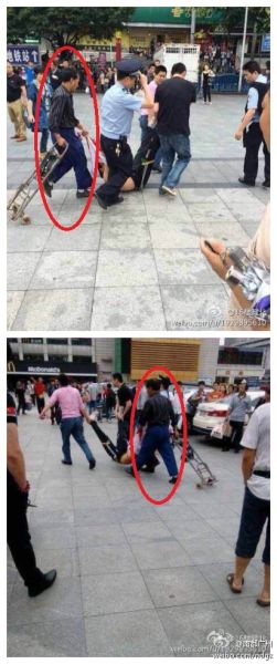广州火车站托运工协助警察制服砍人男子