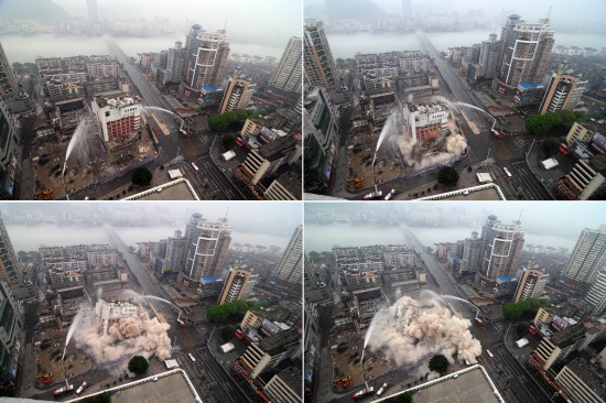 组图：广西柳州闹市区爆破拆除10层高楼