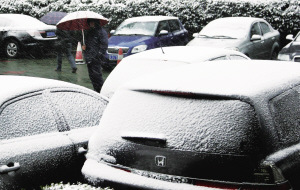 昨天下午，雪越下越大，停在室外的汽车全部披上银装陶磊　摄