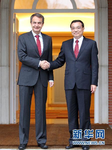 1月5日，中国国务院副总理李克强在马德里会见西班牙首相萨帕特罗。新华社记者 丁林 摄 