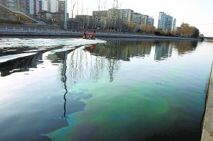 北京昆玉河河面现大片浮油 疑为污水偷排(图)
