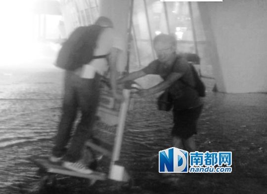 深圳机场因强降雨短时积水 乘客蹚水而行(图)|