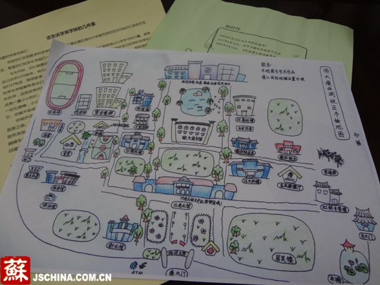 扬大学生手绘q版校区地图 帮助新生认识校园