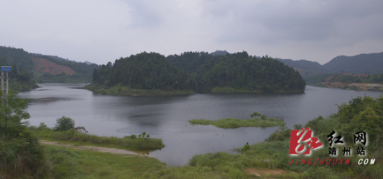 靖州金麦水库蓄水试运行库区湖光山色可赏美景